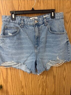 Cotton On Light Blue High-Rise Distressed Denim Shorts